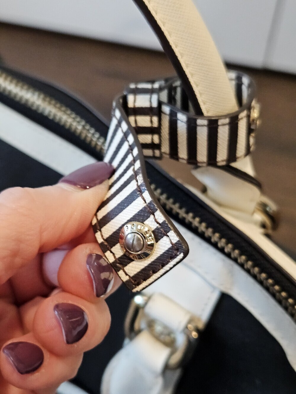 Henri Bendel Convertible Weekender Satchel Colorblock, Striped Strap, Lock & Key - Picture 13 of 15